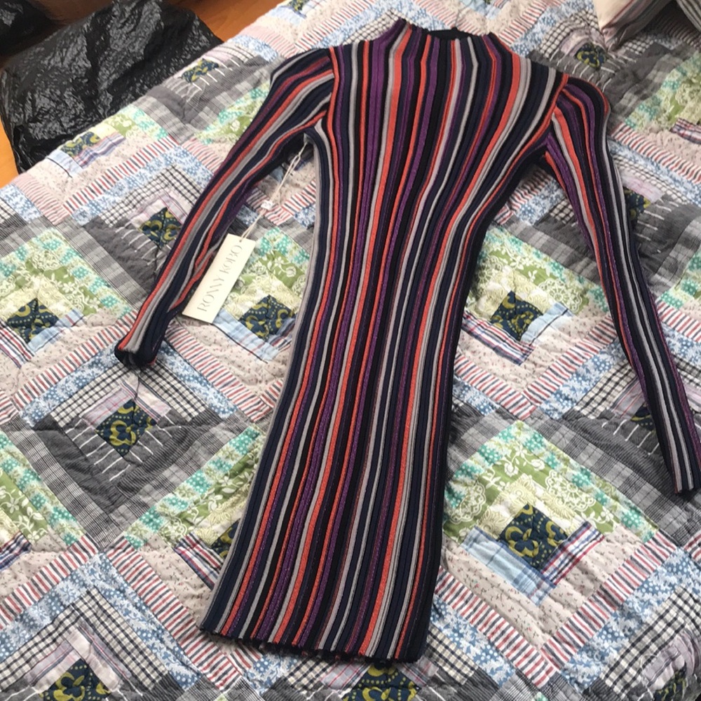 Striped metallic detail mini dress